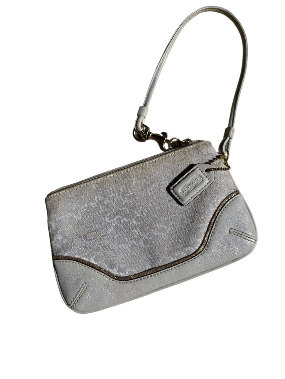 Coach Ivory Signature Wristlet with Leather Trim